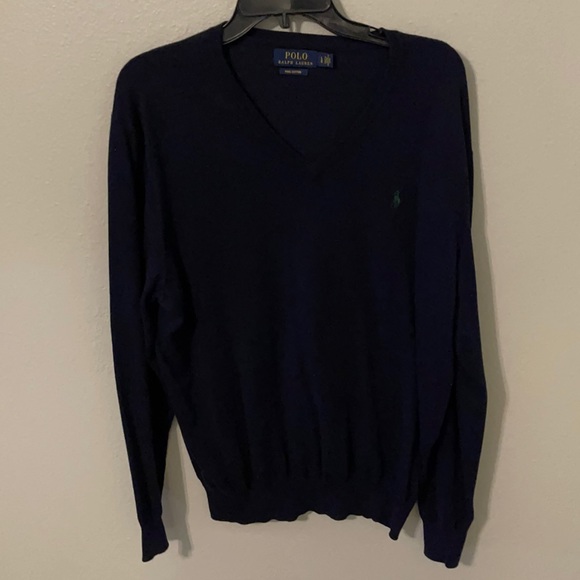 Dark Blue Men’s Ralph Lauren Cotton V-Neck Sweater - Picture 2 of 4